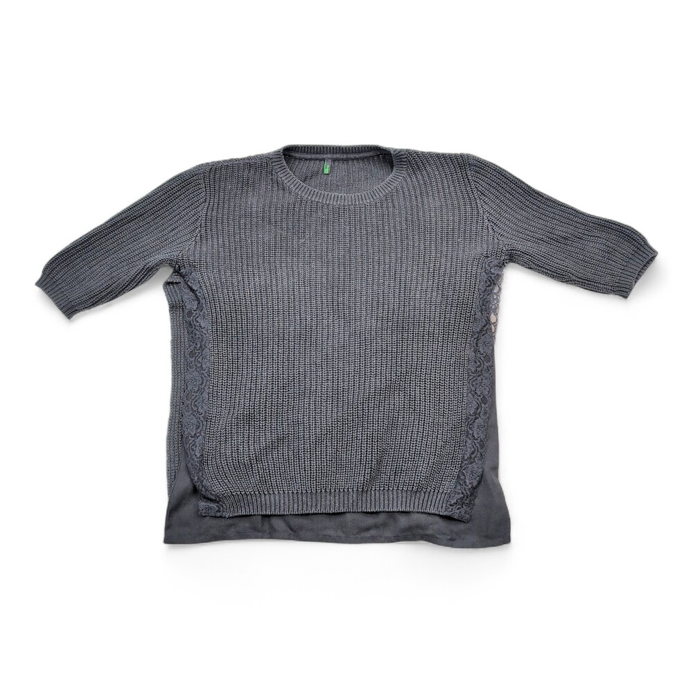 Stile‎ Benetton Gray Crewneck Lace-Side Layered Sweater M